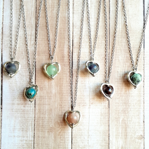 Jewelry - 💜2/$30💜 Silver Heart Gemstone Necklaces